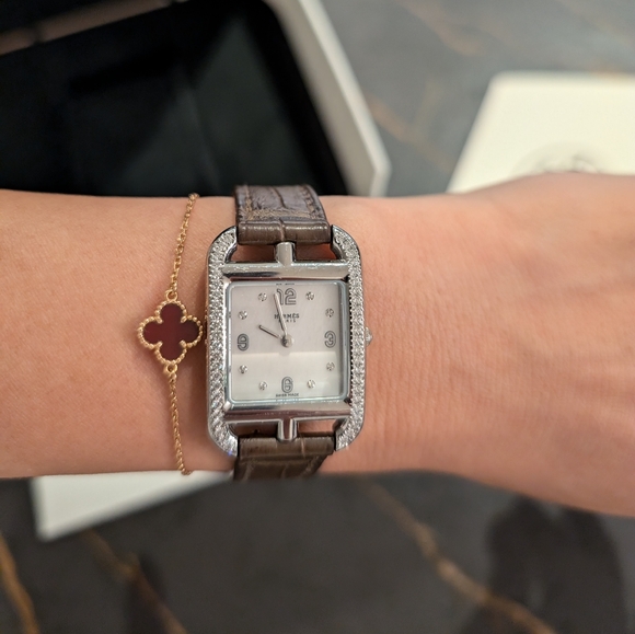 Hermes cape cod alligator diamond bazel watch small
